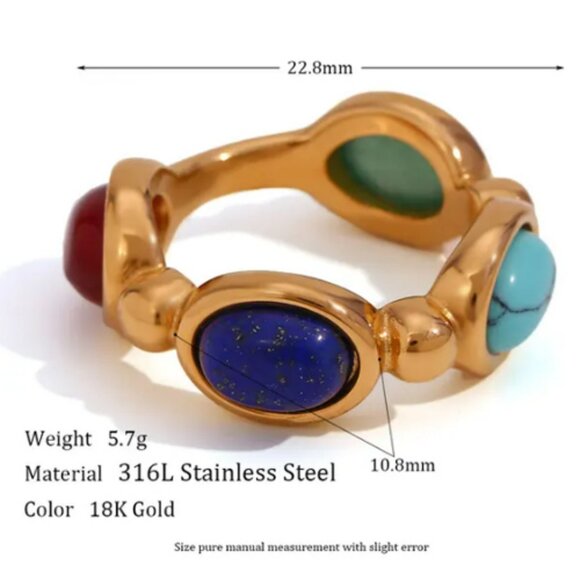 BOHO Stainless Steel Gold‎ Plated Natural Mixed Stone Ring - Picture 1 of 2